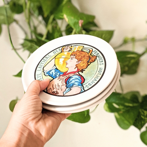 Set of Three Vintage Printed Dessert Plates French